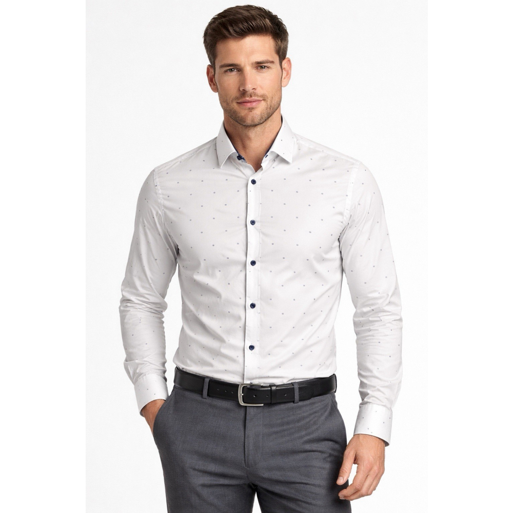Versace 19.69 Men’s White Dot Button Up Shirt Modern Fit L 16.5 Long Sleeve